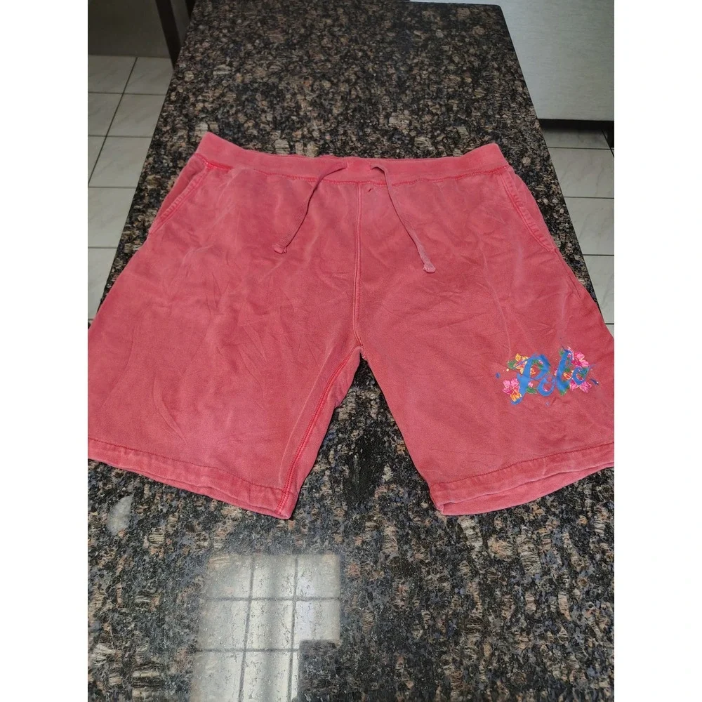 Polo Ralph Lauren Mens XXL Red Floral Graphic Fleece Sweat Shorts Drawstring